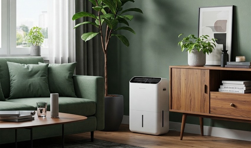 Air purifier and dehumidifier keeping luxury apartment dry and fresh during monsoon.