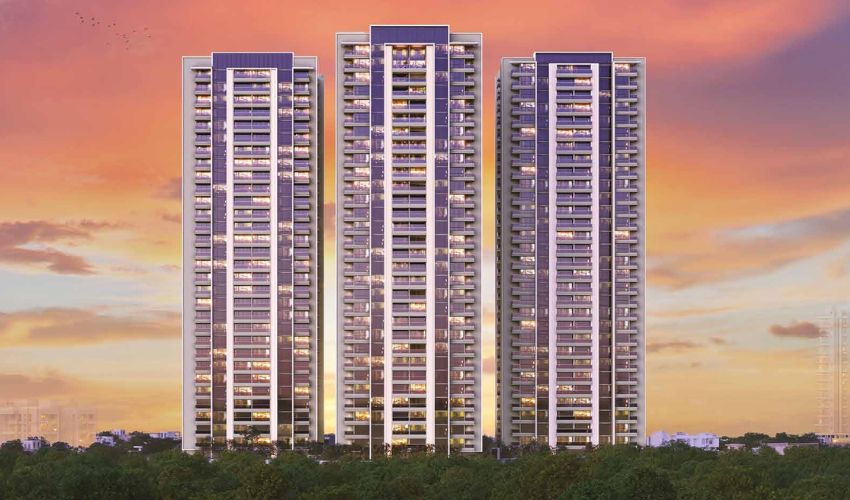 Exterior view of 24K Manor in Pimple Nilakh, showcasing its luxurious architecture and prime location