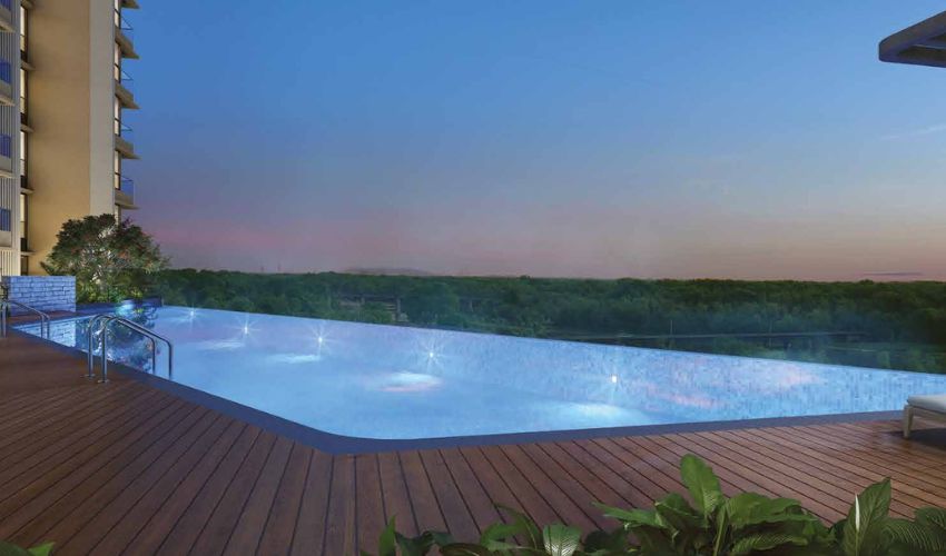 Amenities at 24K Manor, including swimming pool, gym, golf simulator, and landscaped gardens, offering an upscale living experience