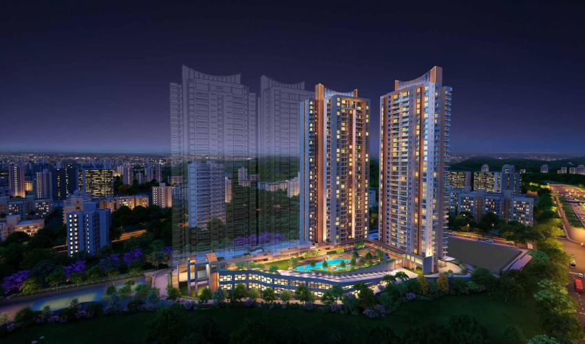 Luxury high-rises in Baner, Pune at dusk.