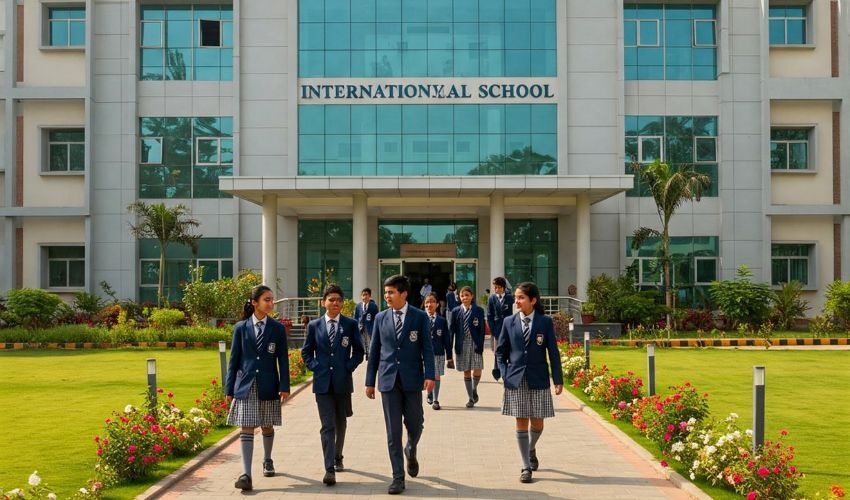 School children near international school campus Pune