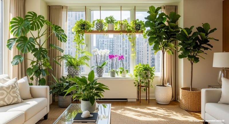 Indoor plants adding freshness to modern flat