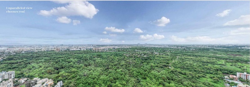 Aerial view of Pimple Nilakh riverside location near Mula river with 24K Manor luxury flats surrounded by greenery