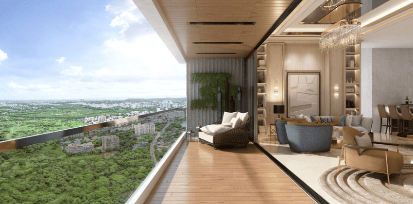 Spacious living and private balconies in luxury apartments in Pune.