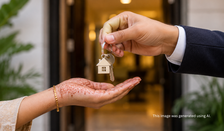 New homeowner receiving keys after property registration and possession of a flat in Pune